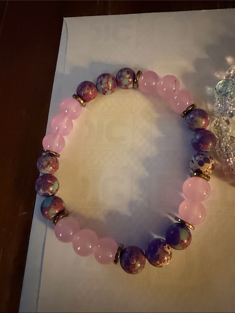 Assorted Women's Beaded Stretch Bracelets - Pink, Purple, Burgundy, set of 4 - Picture 2 of 5